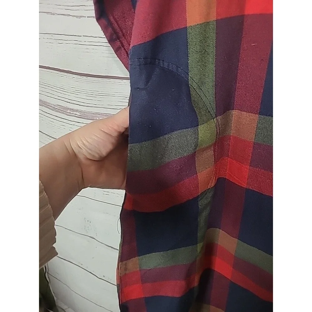 SHEIN Red Navy Blue Plaid Pocket Roll Tab Sleeve Shift Dress Womans Size 3XL - Picture 4 of 6